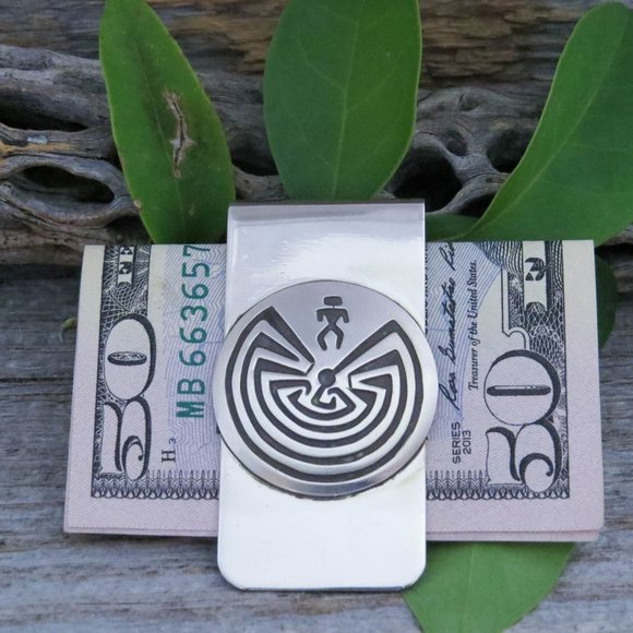Native American Navajo Man in the Maze Sterling Silver Handmade Money Clip - Picture 4 of 9